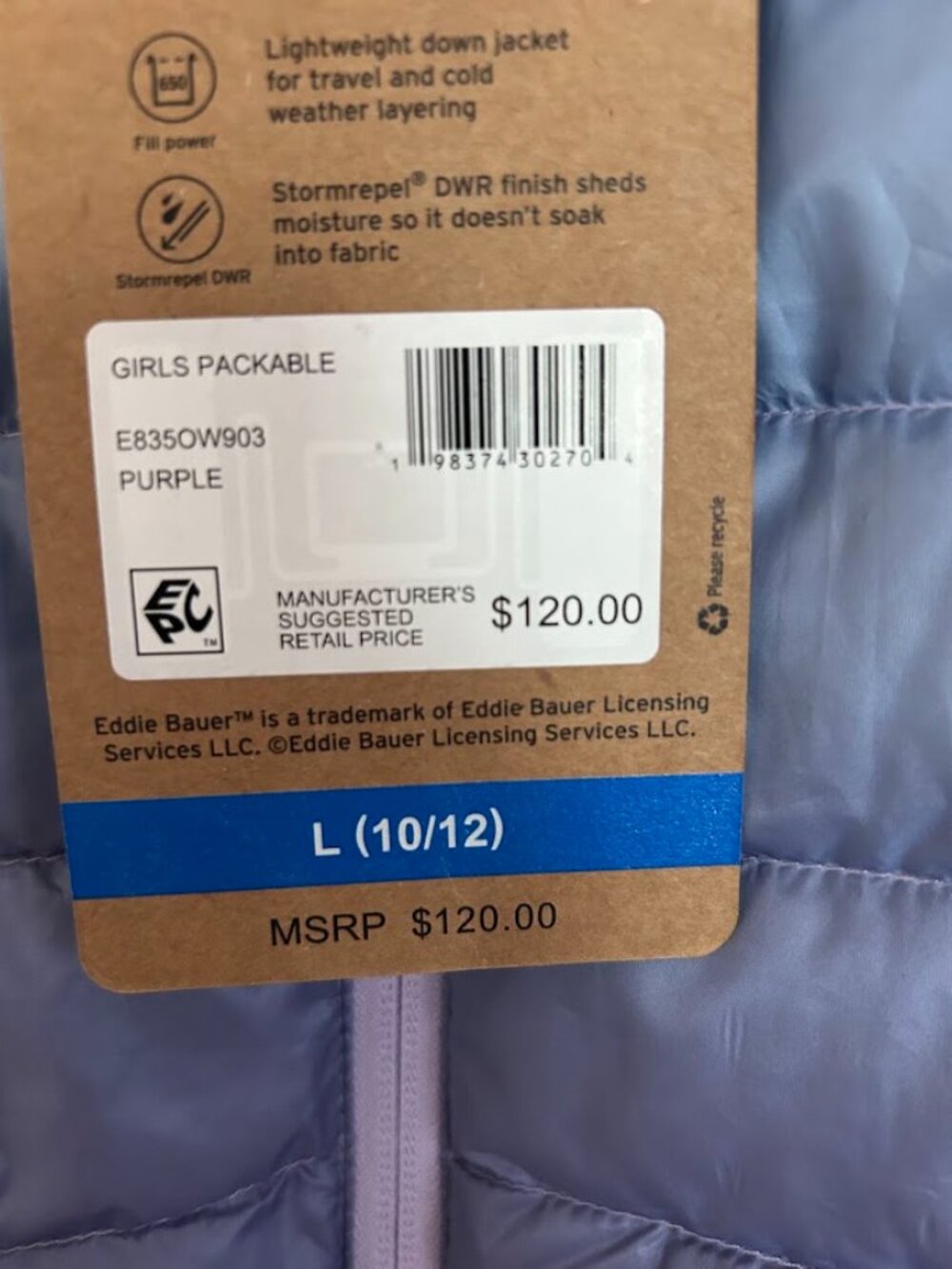New! Beautiful Eddie Bauer Kids Down Packable Jacket - Picture 9 of 16